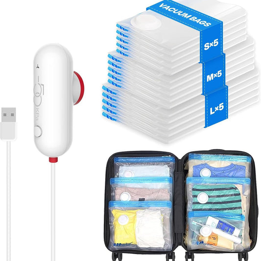 Vacuum compression power pump with lightweight travel bag