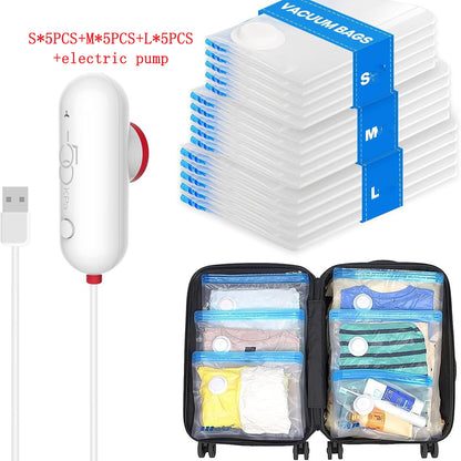 Vacuum compression power pump with lightweight travel bag