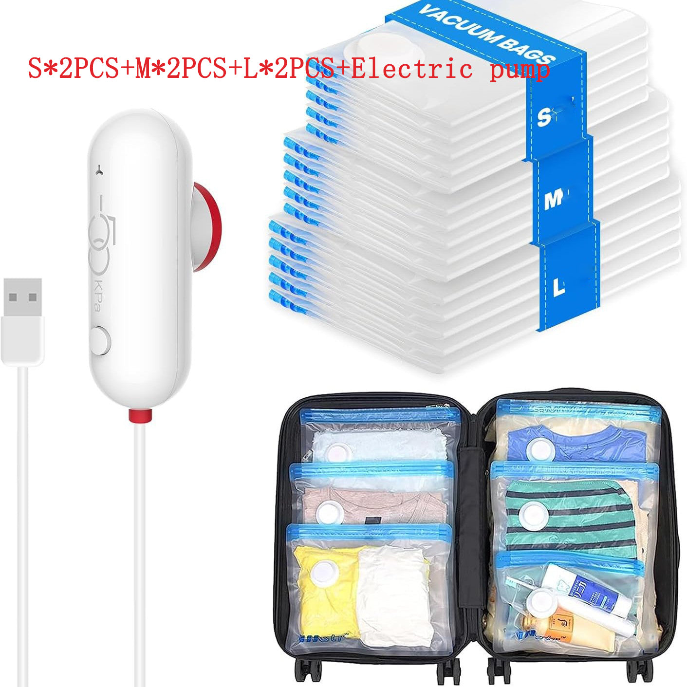 Vacuum compression power pump with lightweight travel bag